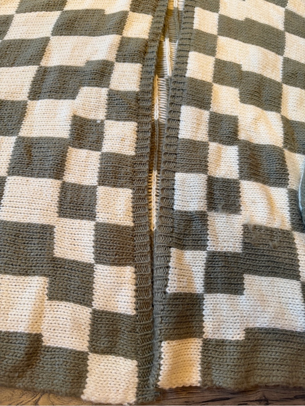 TALULAH Checkerboard Knit Cardigan in Cream and Olive - Picture 3 of 5